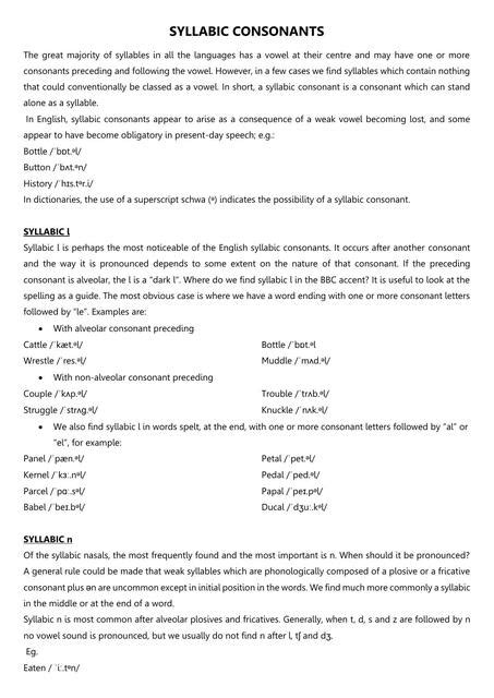 Image result for Syllabic Consonants Examples