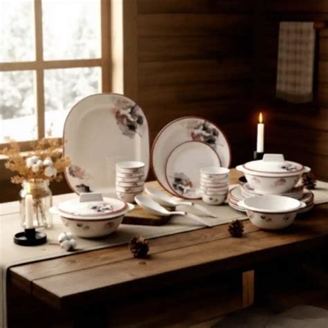 33 Pcs Melamine Maple Leaf Dinner Set | Round Indian Dinnerware - 100% ...