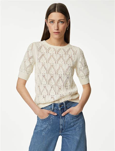 Buy Pure Cotton Textured Round Neck Knitted Top at Marks & Spencer