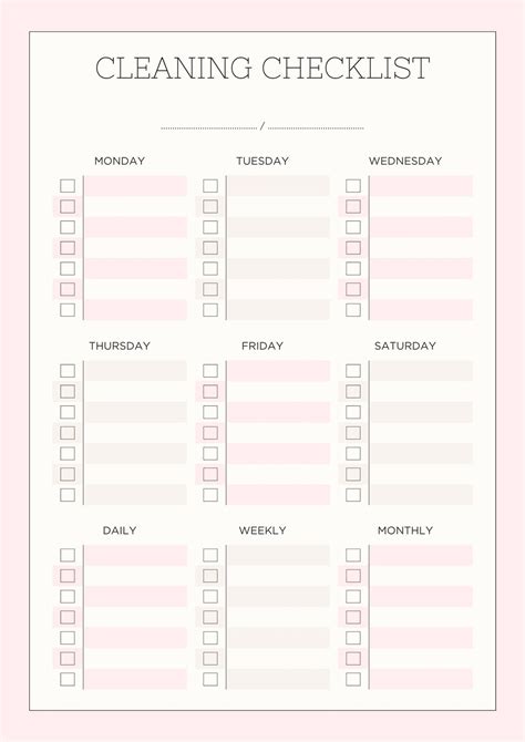 Blank Cleaning Checklist Template