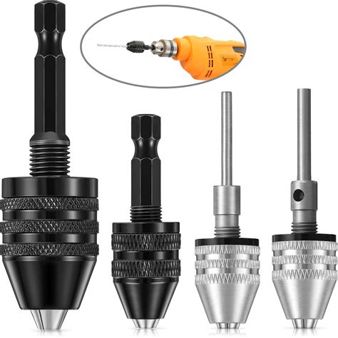 4 Pieces Keyless Drill Chuck, 1/4, 1/8, 1/16 Inch Hex and Round Shanks ...