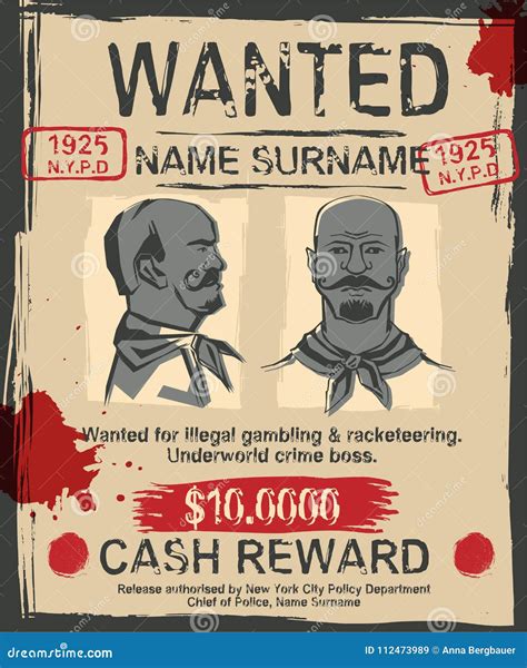 Vintage wanted poster stock vector. Illustration of criminal - 112473989