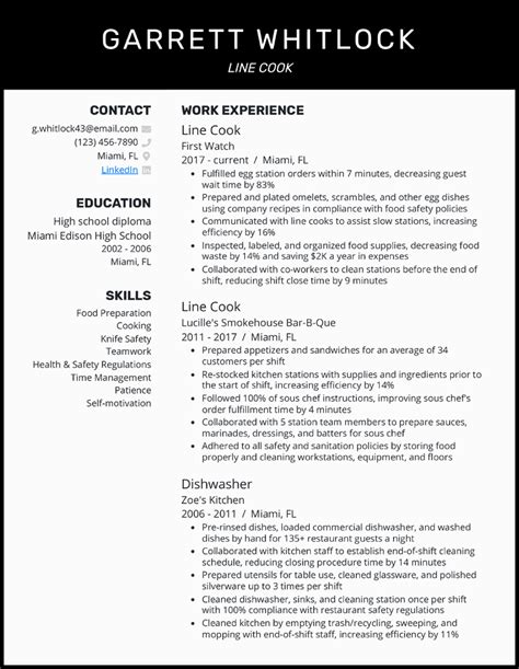 Image result for Cook Resume Examples