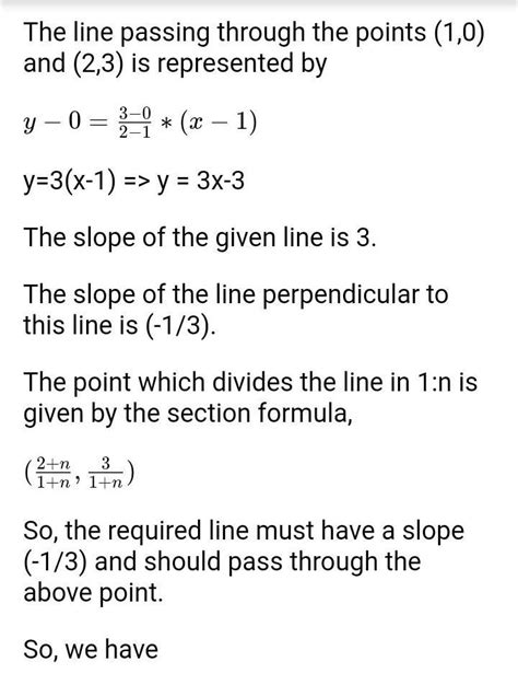A line perpendicular to the line segment joining the points (1,0) and ...