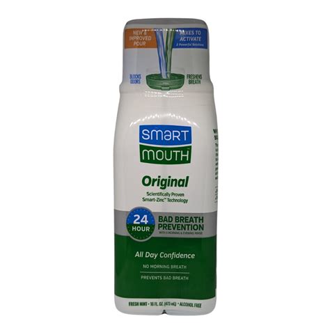 Smart Mouth Mouthwash, 24 HR Bad Breath Prevention, Fresh Mint (16 oz ...