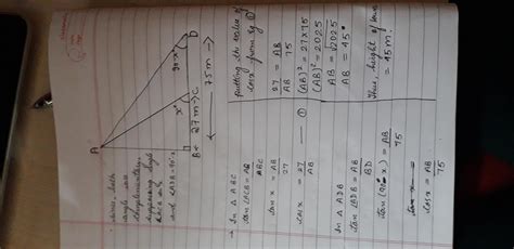 The angles of elevation of the top of a tower observed from 27 m and 75 ...