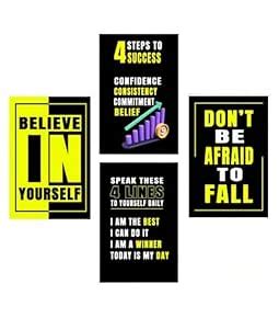 ONE POINT SOLUTION Motivational Wall Art Set, 4 Black and Yellow ...
