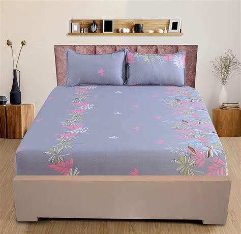 Buy Nendle Cotton 210TC Double Bedsheet Queen Size 78x60 Inches with ...