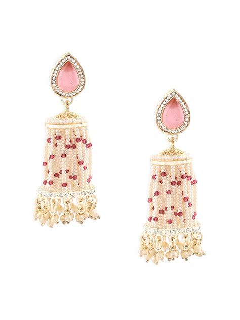 Zaveri Pearls Pink Beaded Hanging Traditional Jhumki Earring For Women ...