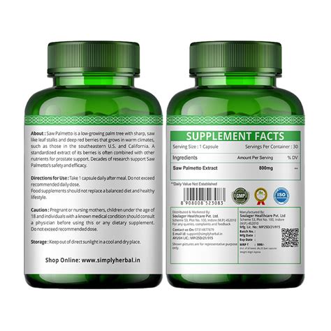 Simply Herbal Saw Palmetto Extract Prostate Health & Hair Growth 800mg ...