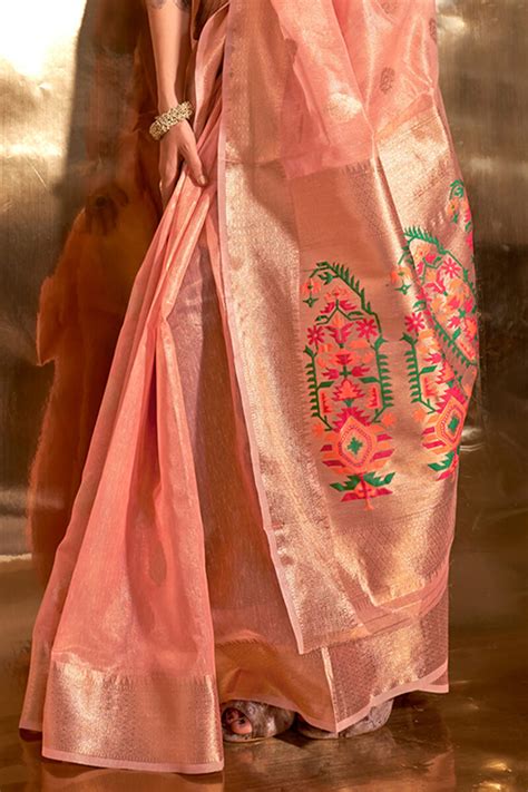 Exceptional Peach Paithani Silk Saree With Arresting Blouse Piece ...