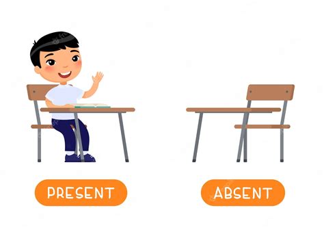 Premium Vector | Absent and present antonyms word card illustration