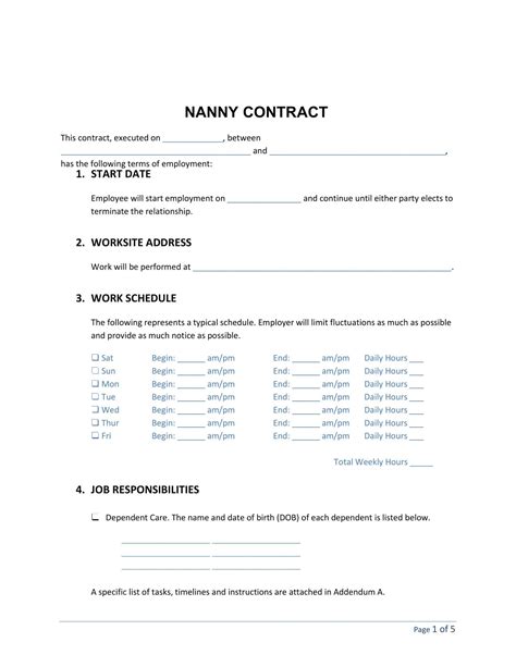 Free Printable Nanny Contract Agreement Templates [PDF, Word] Sample