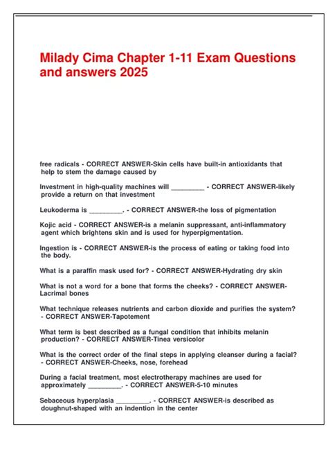 Milady Cima Chapter 1-11 Exam Questions and answers 2025. - Milady Cima ...