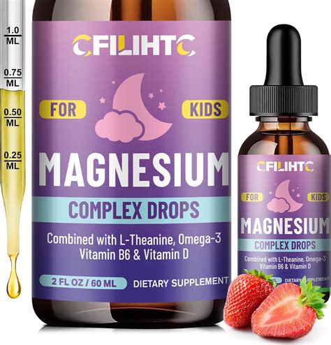 Kids Magnesium Liquid Drops-Magnesium Glycinate Liquid for Kids Supplement-w/L-theanine, Omega-3 ...
