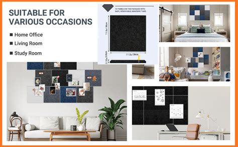 Tusmad 6 Pcs Black Felt Bulletin Board 30x30cm Self-Adhesive Wall ...