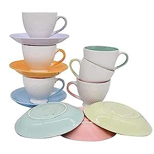 E-EZRA Bone China Dinnerware White Tea Cups, Mugs and Saucer-180ml ...