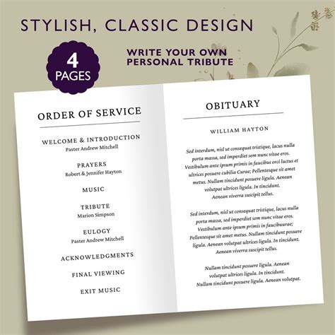 Christian Funeral Order of Service Template: Fully Editable Memorial ...