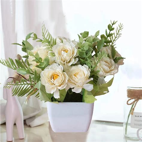 Kingtowag Artificial Plants Indoor, Artificial Roses In Vase, 10-Head ...