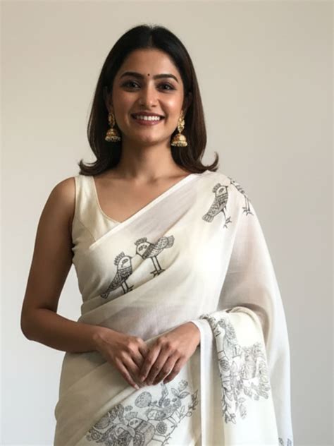 ArtEastri Handloom Cream Black Bird Print Saree – Arteastri