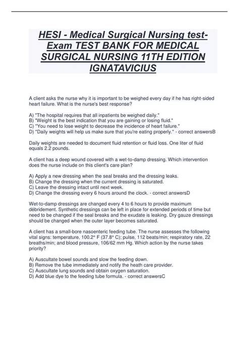 HESI - Medical Surgical Nursing test Exam TEST BANK FOR MEDICAL ...