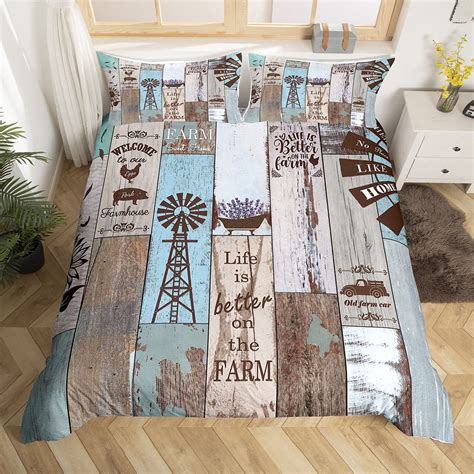 Windmill Bedding Set For Teens, Rustic Farmhouse Comforter Cover Queen ...
