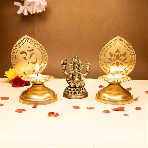 100% Pure Brass Ganesha Idol (Size: 8.4 cm) for Pooja Room, Home Décor ...