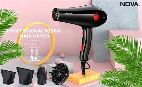Nova NHP 8220 1800 Watts Professional Hair Dryer for Women (Black ...