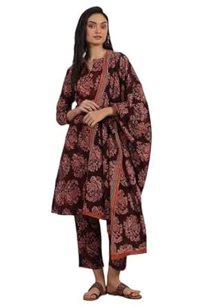 Buy Folksong Women's Dark Wine Kalamkari Printed Kurta, Straight Pants ...