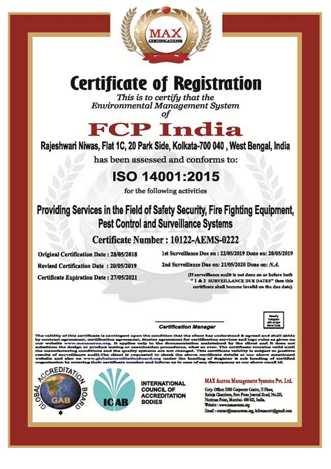 Certificates - FCP INDIA from Kolkata West Bengal India