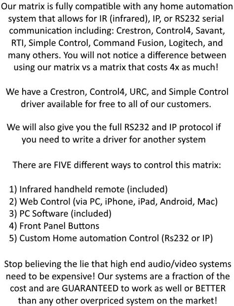 NoHassleAudioVideo 4x8 HDR 18GBPS HDBT 4K Matrix SWITCHER 4x4 with 4 ...