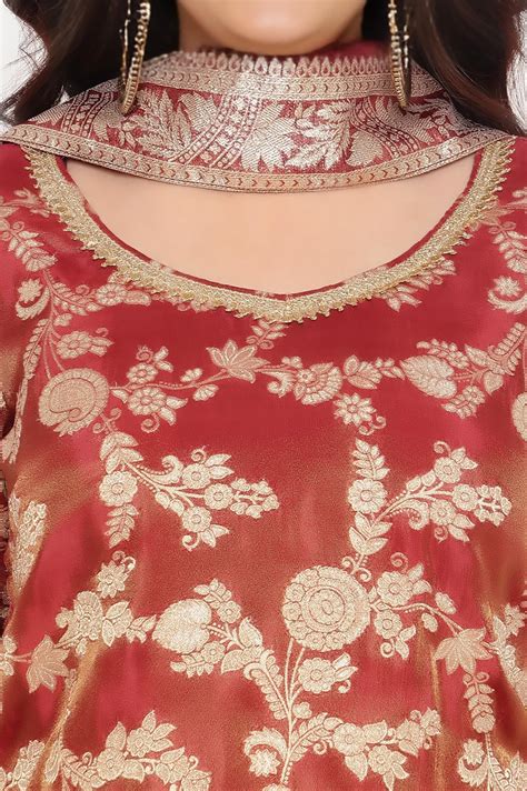 Buy Maroon Dyed Printed Lace Jaquard Straight Kurti, Palazzo and ...