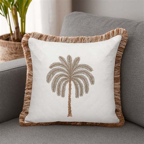 Buy Palm Tree Embroidery Cotton Cushion Cover (Beige and Brown) Online ...