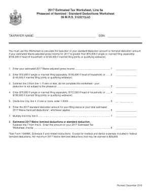Fillable Online 2017 Estimated Tax Worksheet, Line 6a Fax Email Print ...