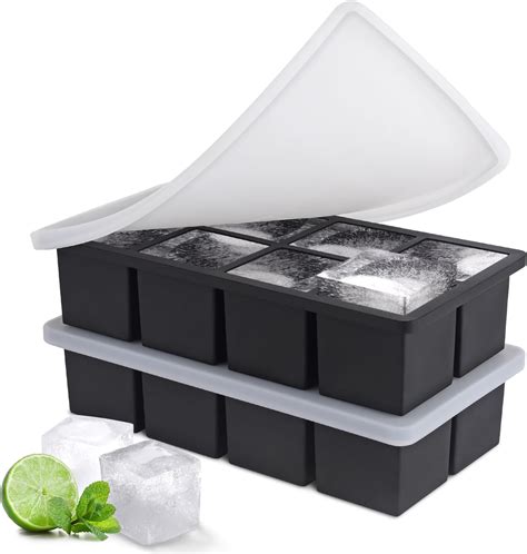 Large Ice Cube Tray with Lid, Silicone Ice Molds BPA Free Square Ice ...