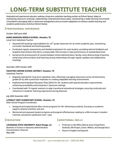 Substitute Teacher Resume Samples & Writing Guide