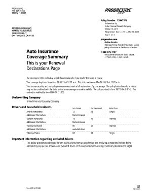 Image result for Example of Insurance Binder for Progressive