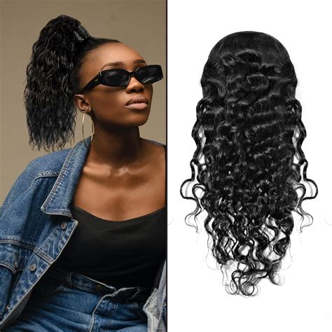 Amazon.com : 100% Human Hair Curly Drawstring Ponytail extension Water ...