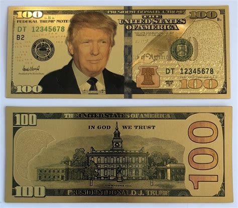 President Donald Trump.. 100 Dollar Bill.. 24K Gold 3D Overlay... With ...