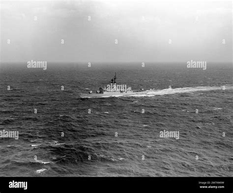 Aerial port bow view of the Knox class frigate USS HEPBURN (FF 1055 ...