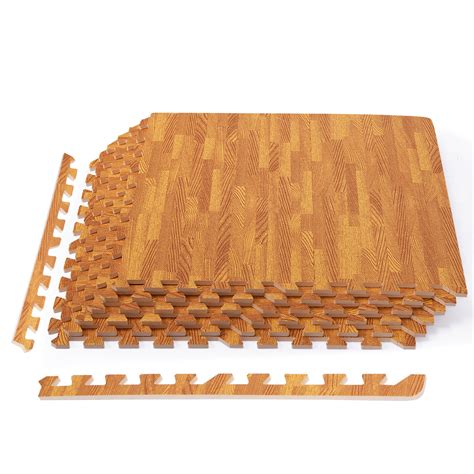Gymax 12 Pieces EVA Foam Floor Interlocking Tile Mat w/ Natural Wood ...