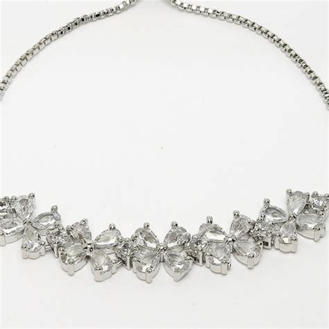 Silver Brass American Diamond Studded Rhodium-Plated Wraparound Bracelet