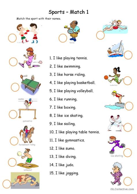 Matching Different Sports Worksheet 的图像结果