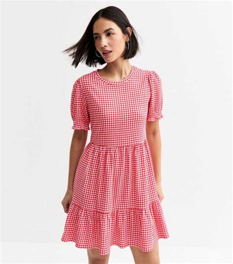 Red Gingham Check Jersey Mini Dress | New Look