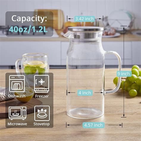 Jarra de vidrio con tapa y boquilla jarra de agua de vidrio de 40 onzas ...