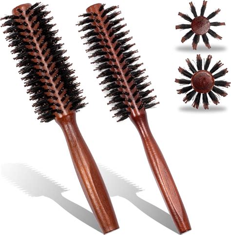 Boar Bristle Round Brush, 2Pcs Round Hair Brush For Blow Drying, Small ...