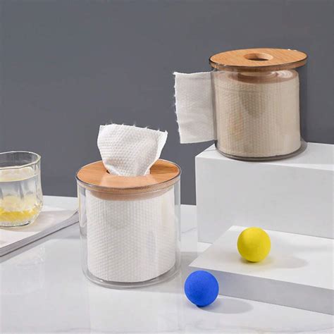 Bamboo & Wood Tissue Box With Side Extraction & Transparent Panel For ...