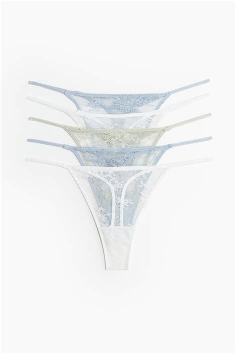 5-pack lace tanga thong briefs - White/Light blue - Ladies | H&M IN
