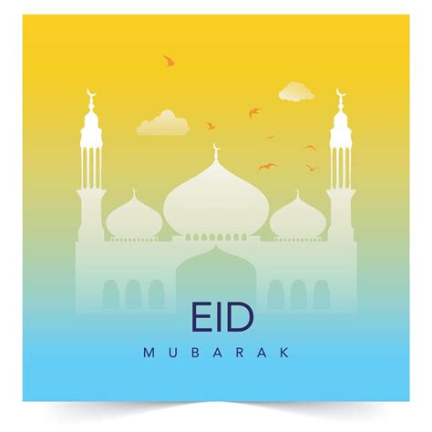 Eid Mubarak moon and mosque beautiful background vector Eid Mubarak ...