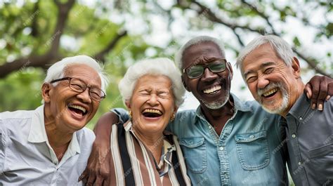 Premium Photo | Four diverse seniors laughing together in a park They ...